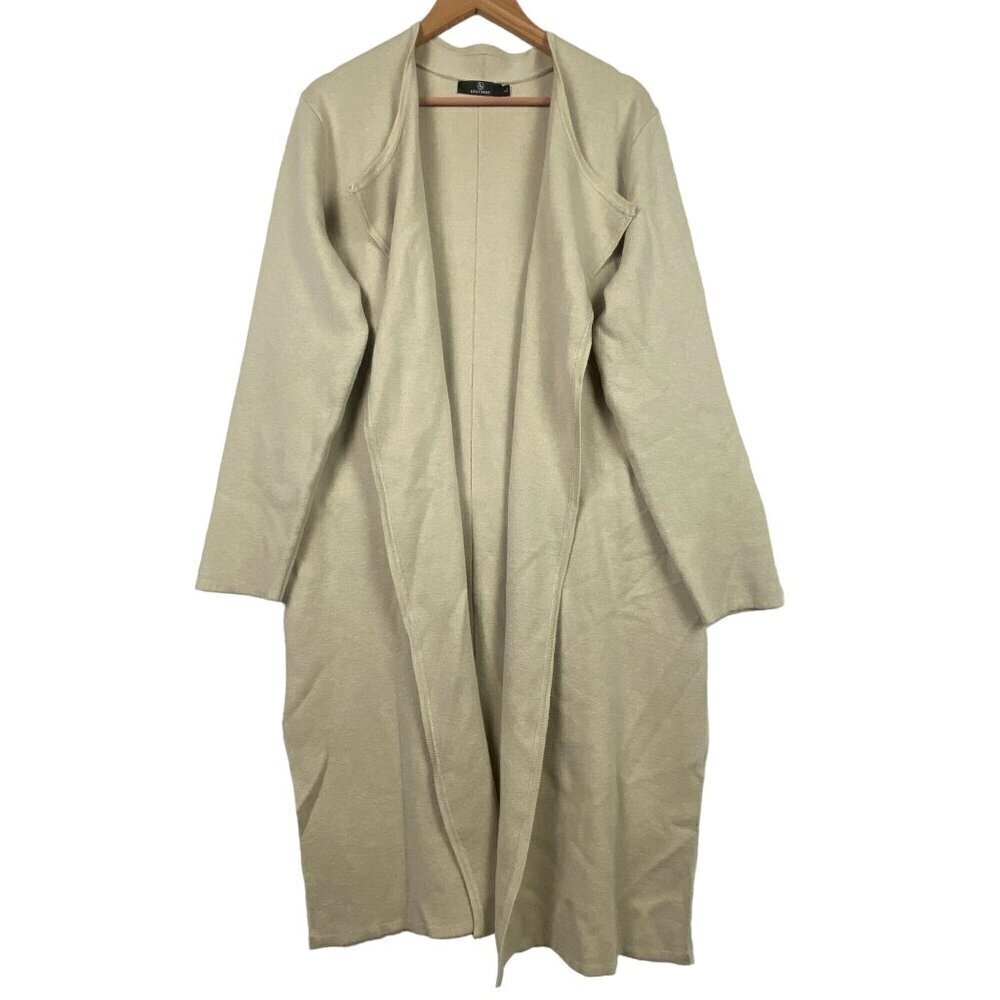 Lillusory Womens Long Sleeve Knit Duster Cardigan Coatigan Sz L Beige Oversized‎